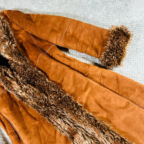 Vtg Y2k 70s Style Marvin Richards Brown Leather Fur Penny Lane Patchwork Coat M - Picture 4 of 10